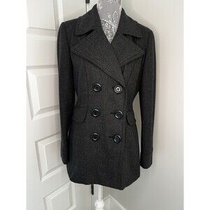 New York & Company Jacket Womens Size 4 Grey Wool Blend Double Breasted Pea Coat